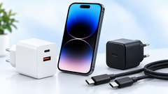 Telefoon met USB-C laders en USB-C kabel