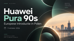 Grafische nieuwsillustratie over de Huawei Pura 90s Pro en Pro Max, vanaf 9 oktober 2026 verkrijgbaar in Polen.