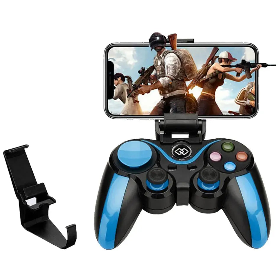 Draadloze Game Controller – Bluetooth Gamepad voor iOS, Android & PC – Telefoonhouder – Blauw/Zwart