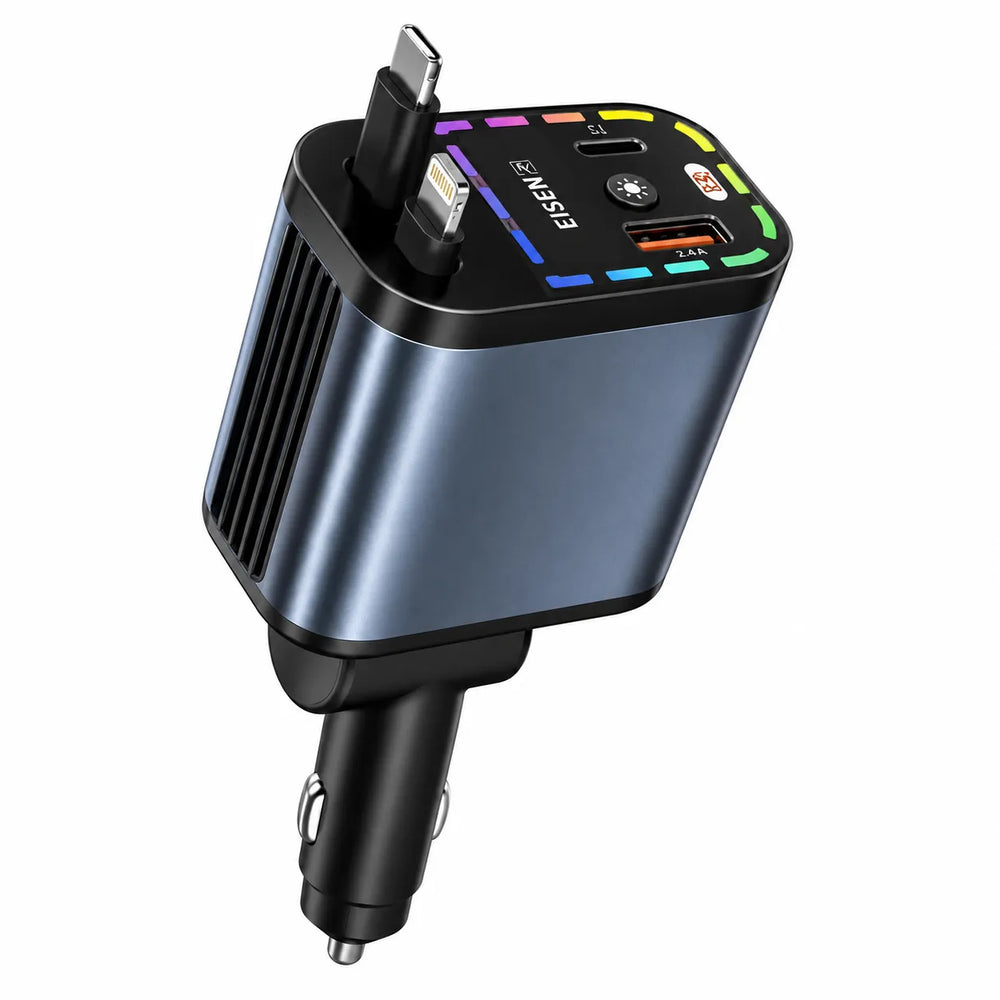 55W 4-in-1 Fast Charge Autolader met LED Display en Uitschuifbare Kabels-Ilumina Benelux
