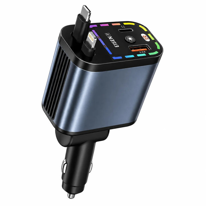 55W 4-in-1 Fast Charge Autolader met LED Display en Uitschuifbare Kabels-Ilumina Benelux