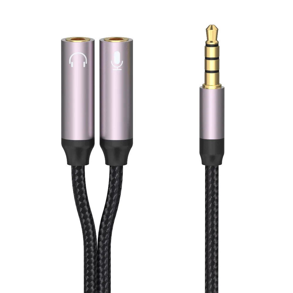Koptelefoon Splitter 3,5 mm AUX - 1x Male naar 2x Jack Female - Audio Y-Splitter - Gevlochten Kabel - Zwart-Ilumina Benelux