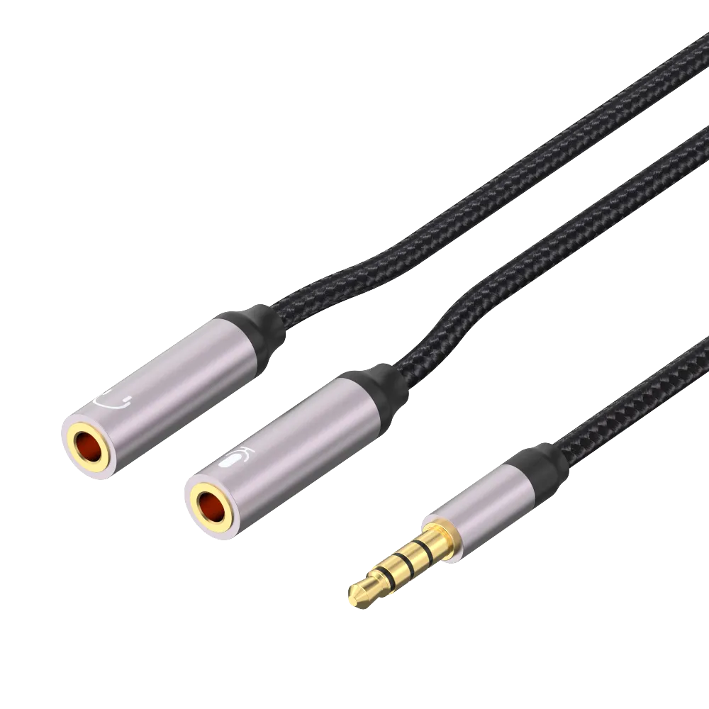 Koptelefoon Splitter 3,5 mm AUX - 1x Male naar 2x Jack Female - Audio Y-Splitter - Gevlochten Kabel - Zwart-Ilumina Benelux
