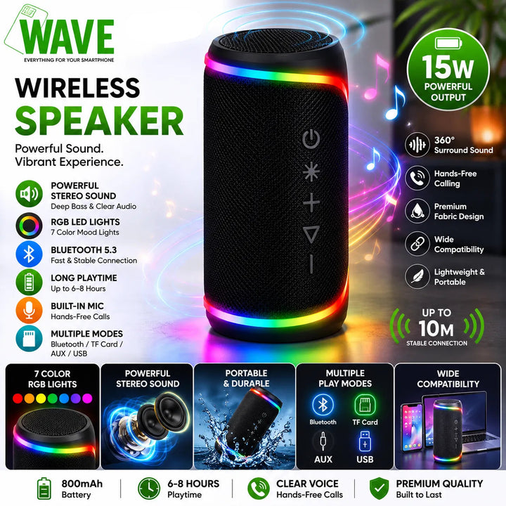 Draadloze Bluetooth Speaker 15W – RGB Verlichting – Bluetooth 5.3 – USB-C – 360° Geluid-Ilumina Benelux