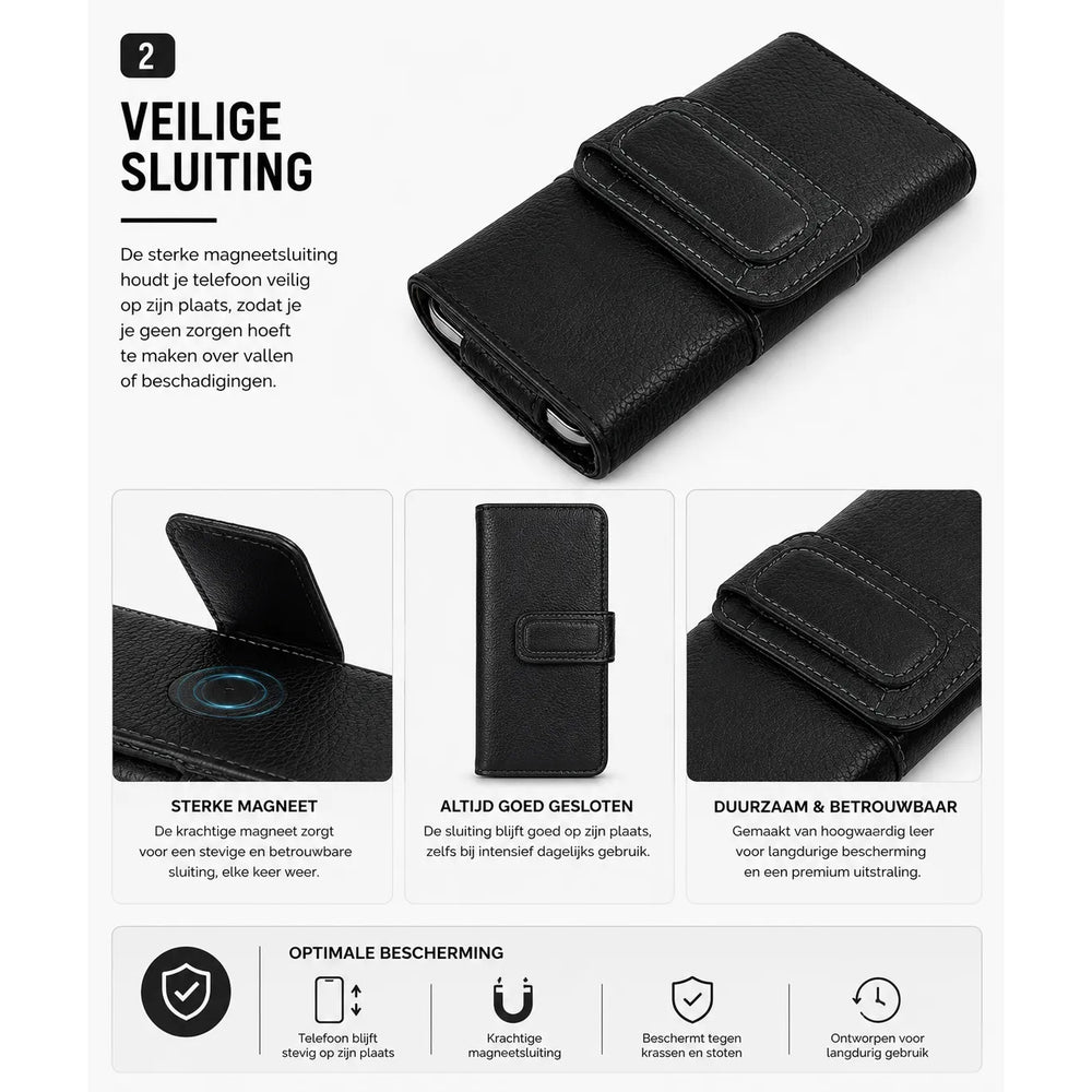 Heuptas voor Smartphone – PU Lederen Telefoontas met Riemlus – XXL 6,5 t/m 7,0 inch – Riemtas – Zwart-Ilumina Benelux
