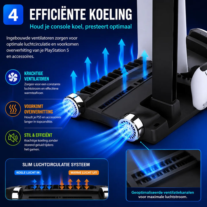 PS5 Opbergstation - Standaard met Koelventilatie - Oplaadstation voor DualSense - Games & Headset Houder-Ilumina Benelux