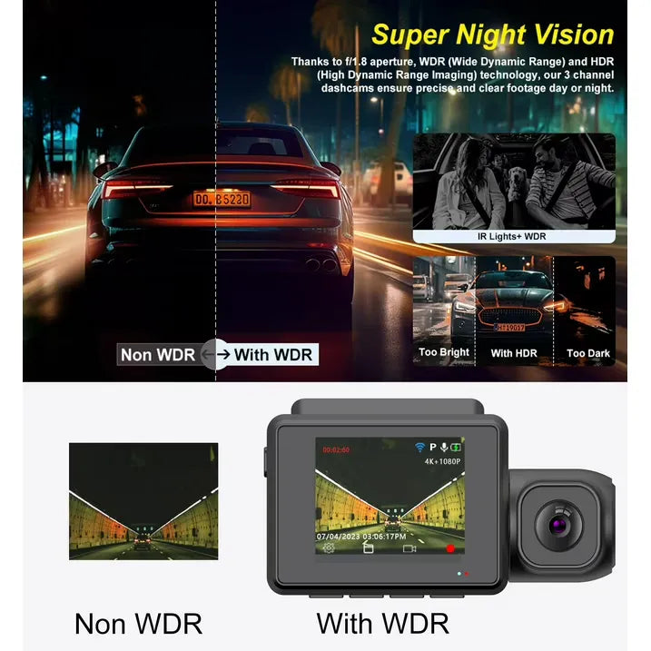 4K Dashcam Voorruit + Interieur Camera met GPS – 2160P Front & 1080P Cabin – WiFi App – Parkeermodus – 256GB Ondersteuning