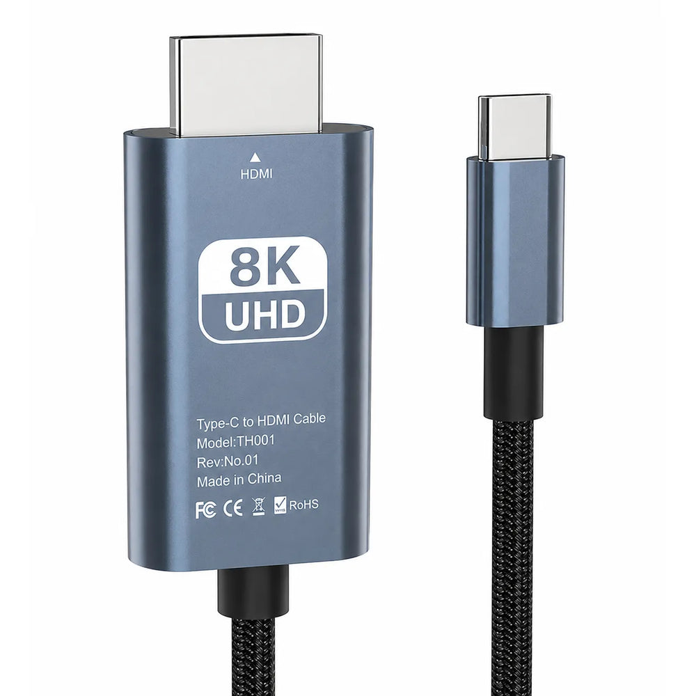 USB-C naar HDMI Kabel 8K 60Hz – Thunderbolt 3/4 naar HDMI – Geschikt voor iPhone 15 Pro, MacBook, iPad Pro, Samsung Galaxy & USB-C Apparaten – 2 Meter