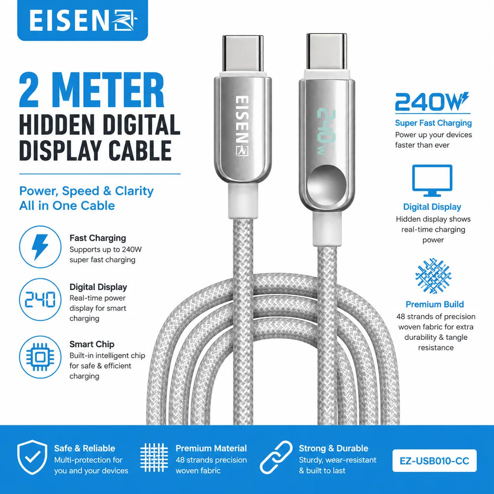 240W USB-C naar USB-C Display Snellaadkabel 2 Meter-Ilumina Benelux