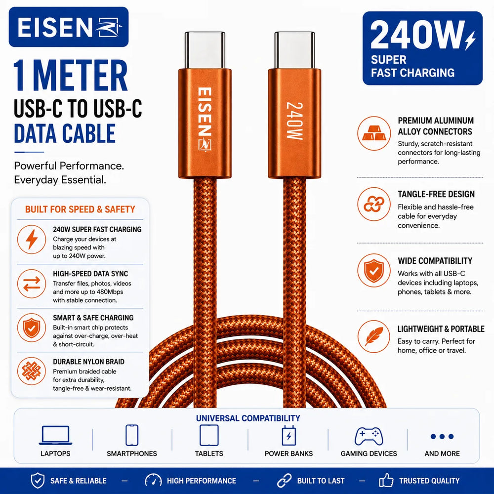 240W USB-C naar USB-C Data Kabel 1 Meter-Ilumina Benelux