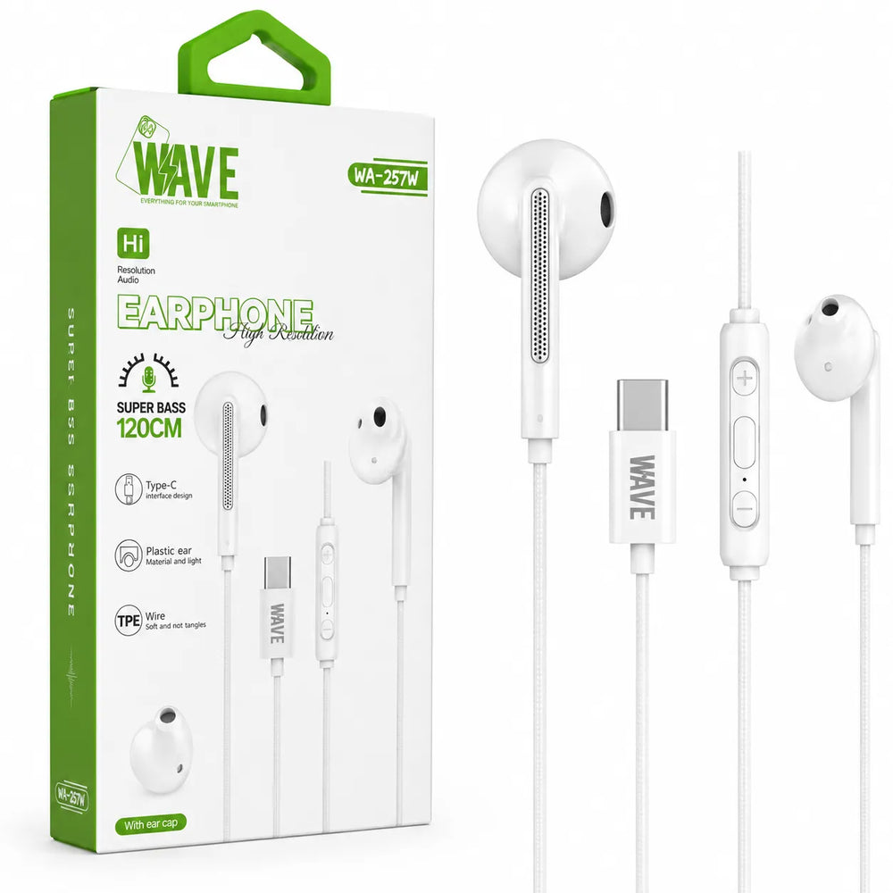 USB-C Oordopjes – Bedrade In-Ear Koptelefoon met Microfoon & Volumeregeling – Type-C Earphones – 120 cm Kabel – Wit