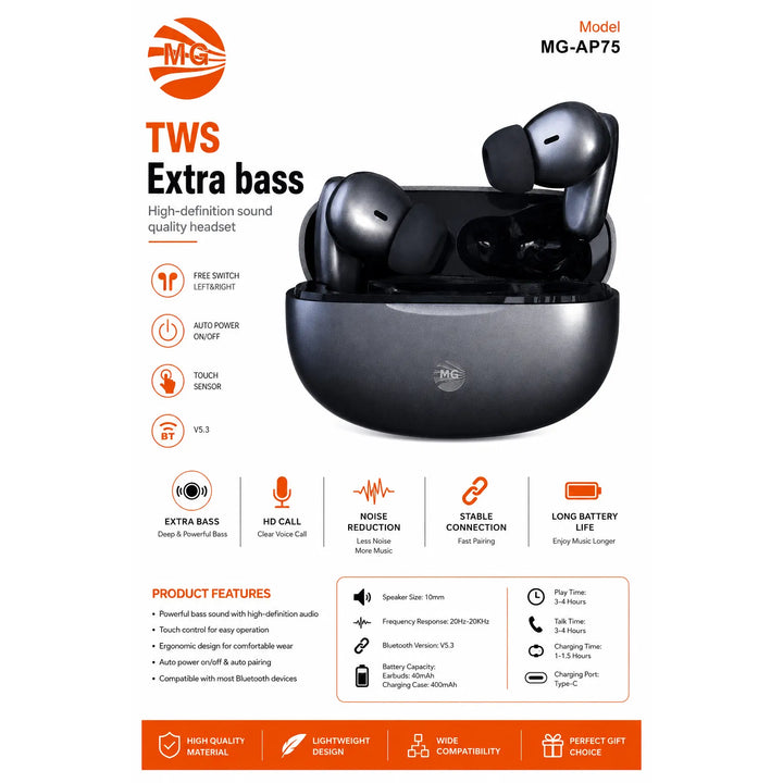 TWS Draadloze Bluetooth Oordopjes – Bluetooth 5.3 – Touch Control – Extra Bass – Zwart-Ilumina Benelux