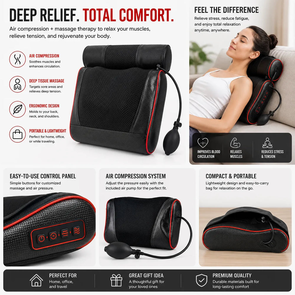 Shiatsu massagekussen rug en nek - Massagekussen - Warmtefunctie - Zwart-Ilumina Benelux