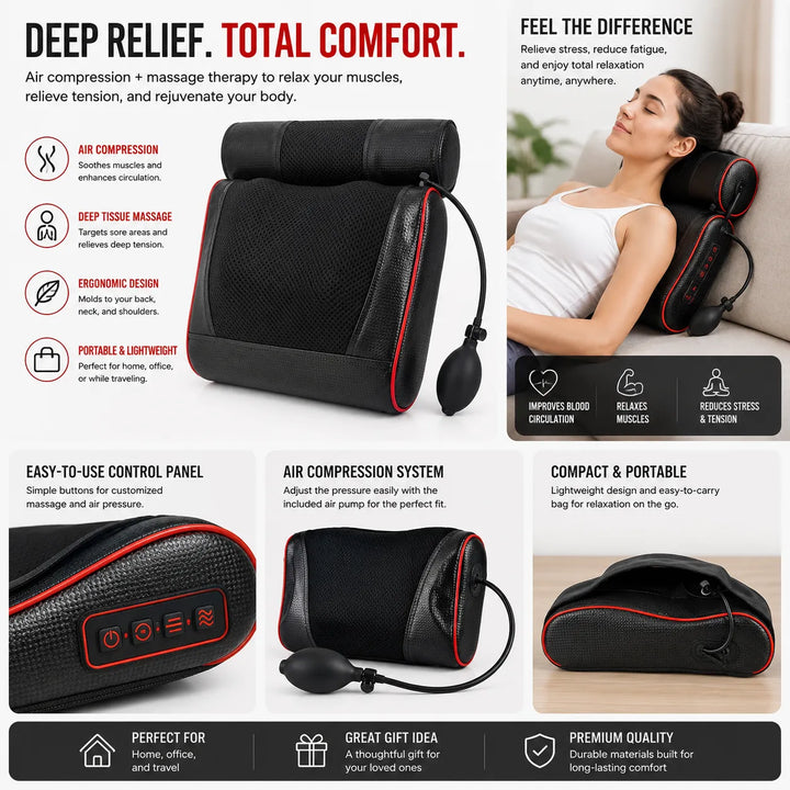 Shiatsu massagekussen rug en nek - Massagekussen - Warmtefunctie - Zwart-Ilumina Benelux