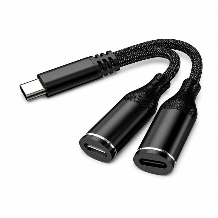 USB-C naar Dual USB-C Adapter – 60W Snelladen & Audio Adapter – Opladen en Luisteren Tegelijk-Ilumina Benelux