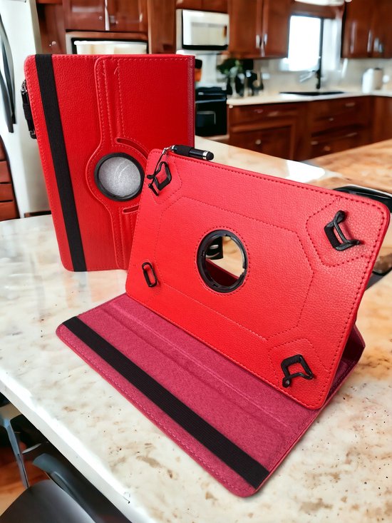 10 inch Tablet Hoesjes – 360° draaibaar – Multi-stand Standfunctie – Rood-Tablethoesjes-Ilumina Benelux
