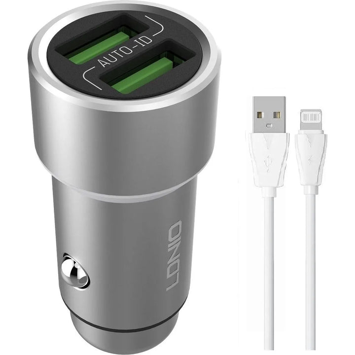 LDNIO C302 Dual USB Quick Charge Autolader 3.6A met Lightning Kabel-Ilumina Benelux