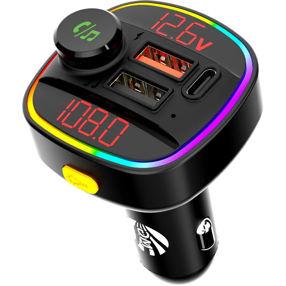 FM Car Transmitter 12,6V MG-VC28 met Bluetooth – 2x USB-A + USB-C – 7+1 Kleuren RGB Verlichting-Ilumina Benelux