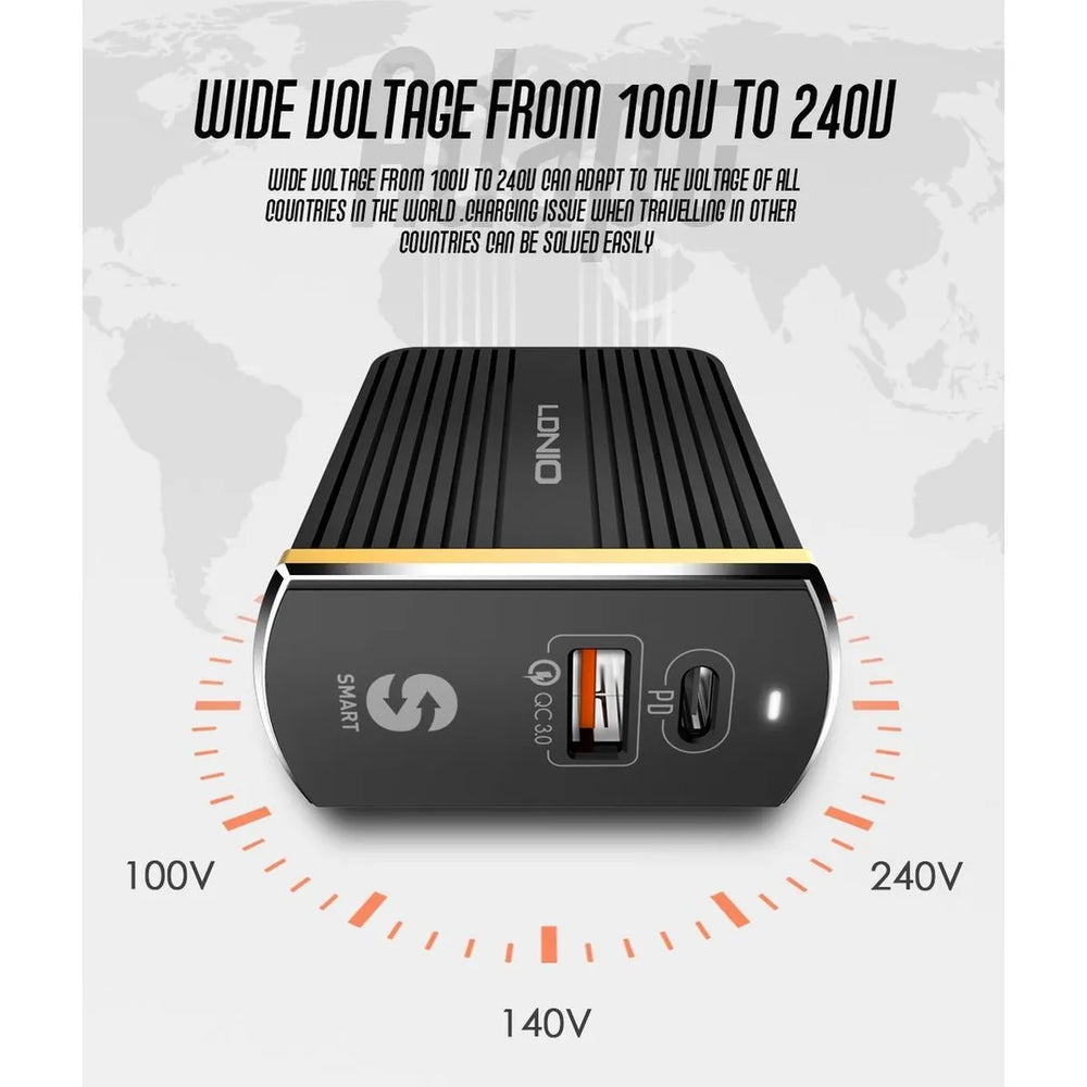 LDNIO A2502C QC 3.0 + USB-C PD Snellader 36W – Dual USB Travel Charger – Zwart-Ilumina Benelux