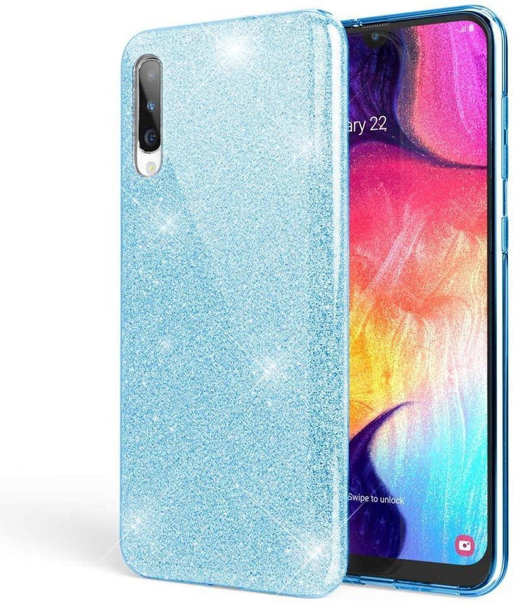 Samsung Galaxy A70 Hoesjes – Glitters TPU Siliconen Backcover – BlingBling Cover – Blauw-Ilumina Benelux