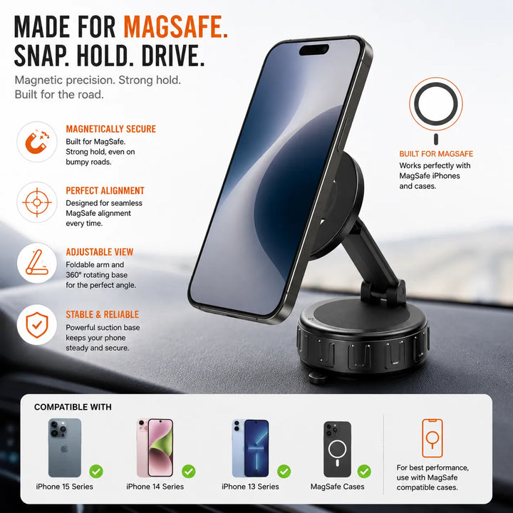 MagSafe Vacuüm Telefoonhouder – Magnetische MagSafe Smartphone Houder – 360° Draaibaar – Opvouwbaar-Ilumina Benelux