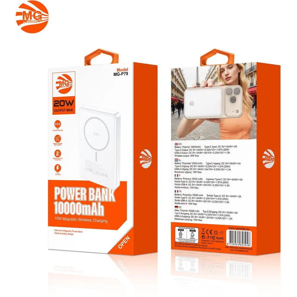 10000mAh Powerbank MagSafe – 15W Draadloos Opladen – Wit – Magnetische Powerbank – USB-C Snelladen-Ilumina Benelux
