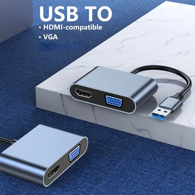 USB 3.0 naar HDMI & VGA Adapter – Full HD 1080P – Met 3.5mm Audio – Geschikt voor Monitor, TV, Beamer & Projector-Ilumina Benelux