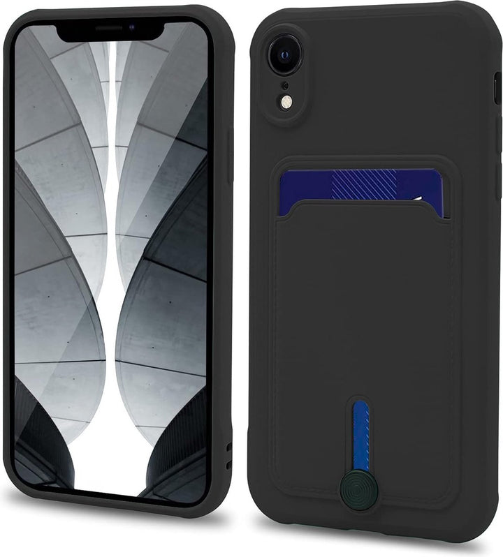 iPhone 7/8/SE 2020 Hoesjes – Siliconen Backcover – Push-Pull Pasjeshouder – Zwart-Ilumina Benelux