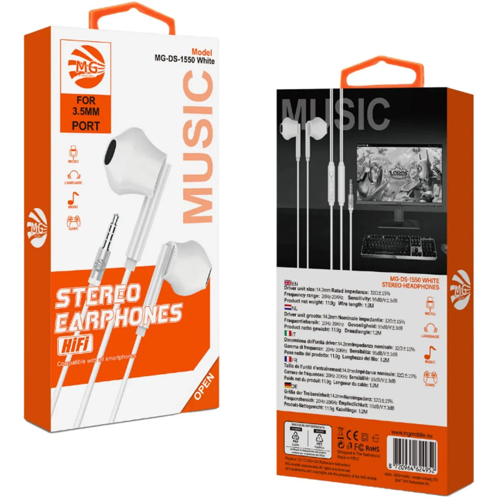 Stereo Oordopjes – 3.5mm Jack – In-Ear Headset met Microfoon – Wit-Ilumina Benelux