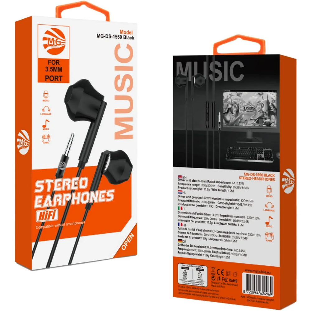 Stereo Oordopjes – 3.5mm Jack – In-Ear Headset met Microfoon – Zwart-Ilumina Benelux