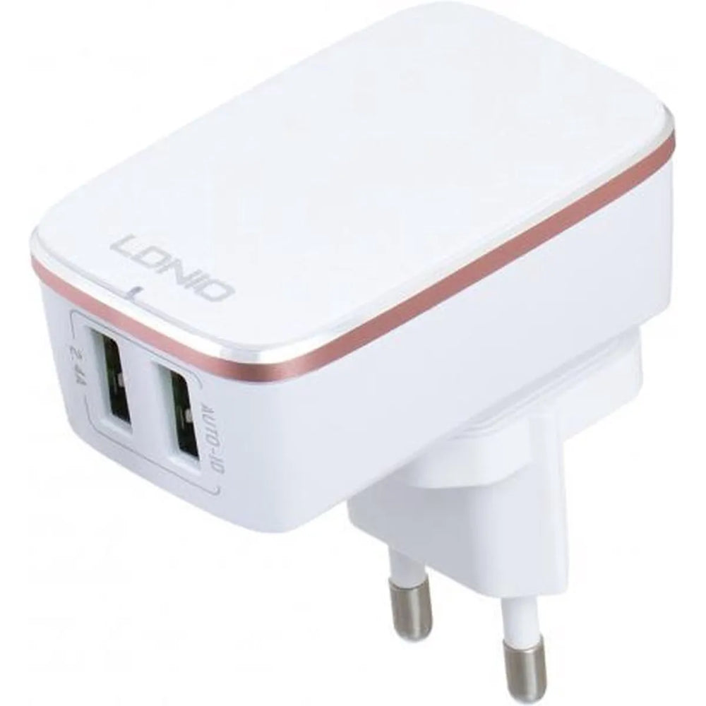 LDNIO A2204 Snellader met USB-A naar USB-C Kabel – Dual USB Oplader – 2.4A Reislader – Wit-Ilumina Benelux