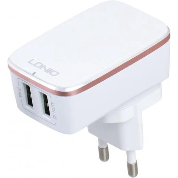 LDNIO A2204 Snellader met USB-A naar USB-C Kabel – Dual USB Oplader – 2.4A Reislader – Wit-Ilumina Benelux