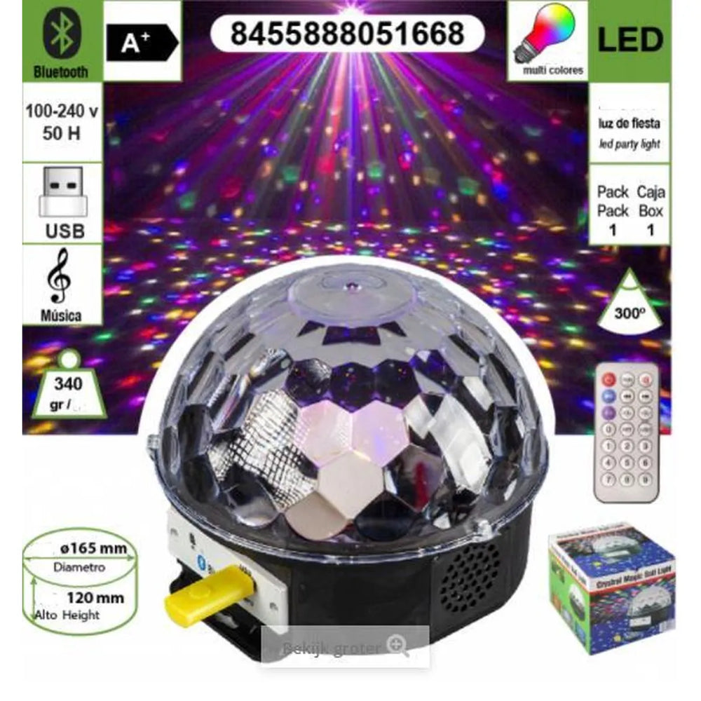 Roterende Discolamp met Bluetooth Speaker – LED Discobal – Muziekgestuurd – USB MP3 Speler – Afstandsbediening – RGB Feestverlichting-Ilumina Benelux