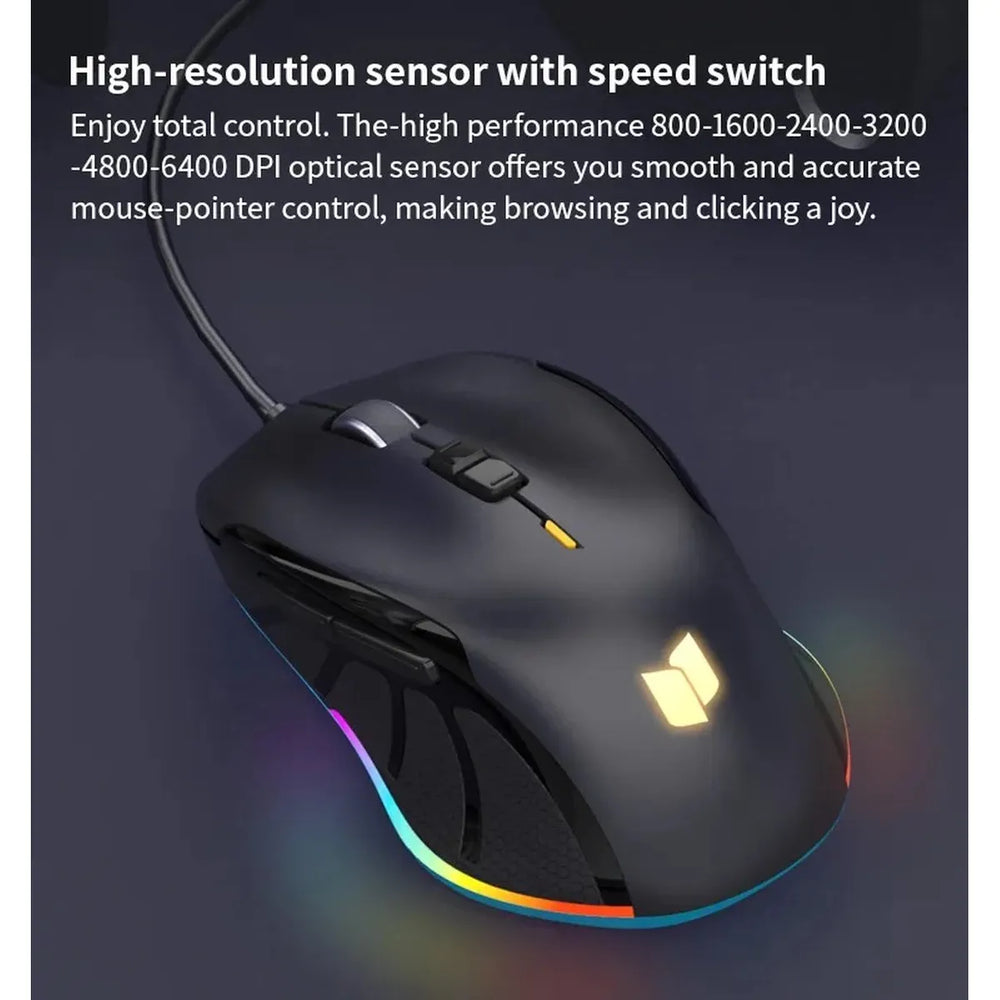 Gaming Muis RGB – 6400 DPI Bedrade Gaming Mouse – 8 Knoppen – Ergonomisch – USB – Voor PC, Laptop & Mac – Zwart