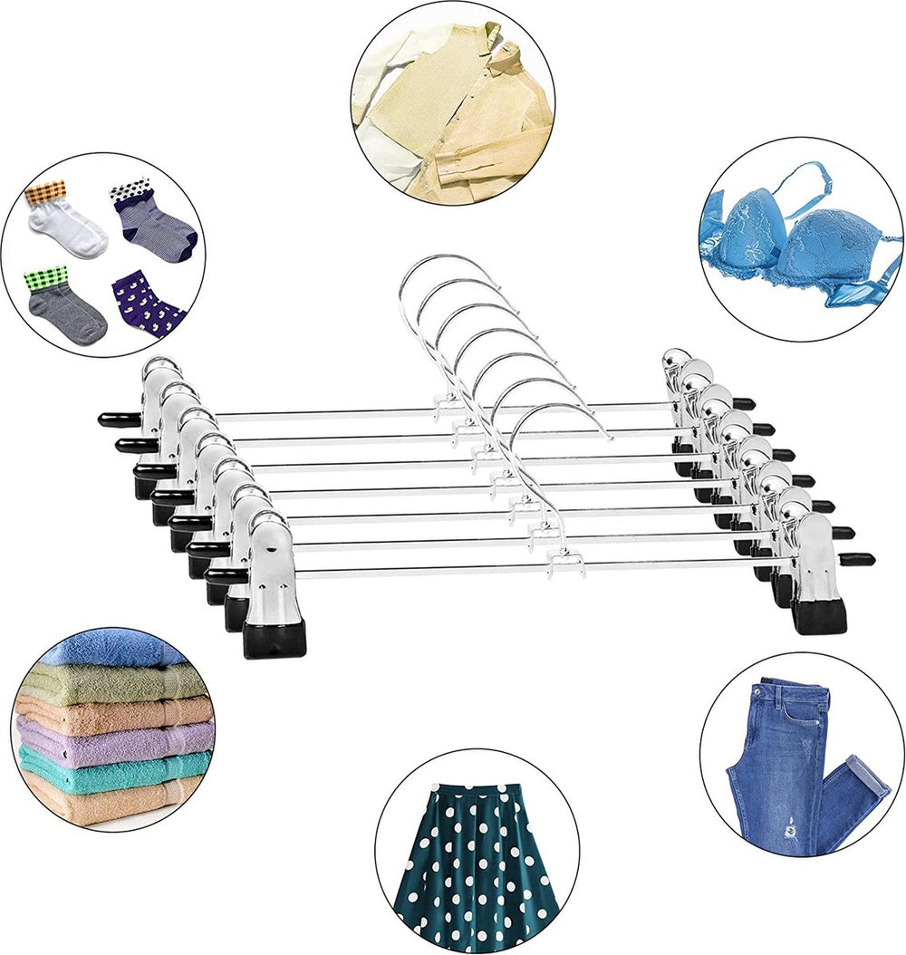 Broekhangers – Verstelbare antislip knijpers – Stevige metalen klemhangers voor broek en rok – 20 stuks – Zilver-Kledinghanger-Ilumina Benelux