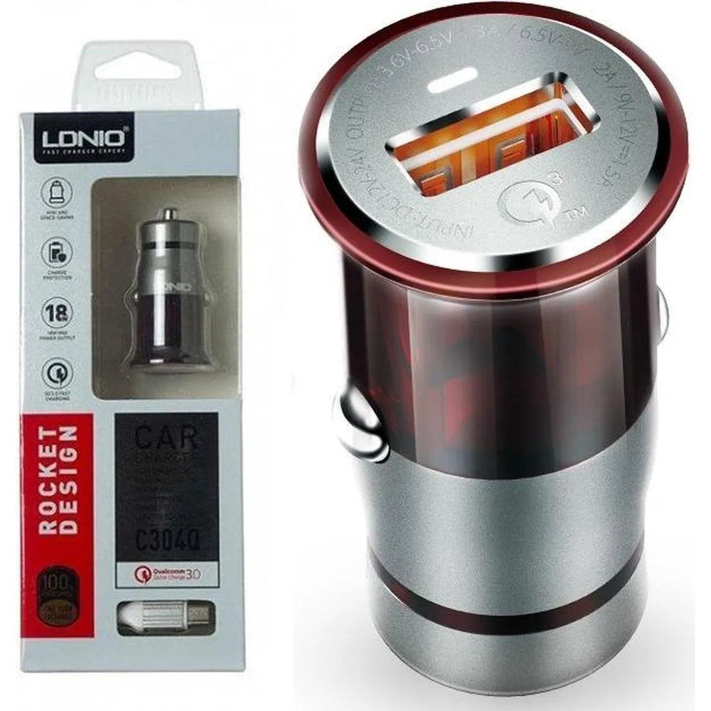 LDNIO C304Q QC3.0 USB Autolader 3A met Lightning Kabel voor iPhone-Ilumina Benelux