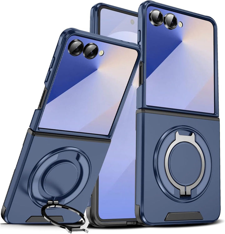 Samsung Galaxy Z Flip 7 Hoesjes – Hybrid Backcover – MagSafe Ringstandaard – Schokbestendig – Blauw-Ilumina Benelux