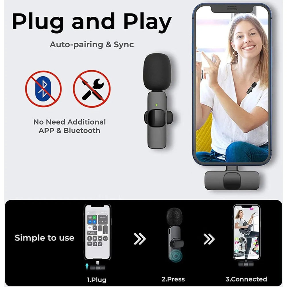 Draadloze Lightning Lavalier Microfoon – Wireless Clip-On Microfoon voor iPhone, TikTok, YouTube, Interviews, Podcasts & Livestreams