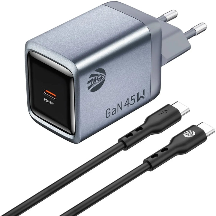 Adapter Set – GaN Snellader – 45W Adapter – 1 Meter 65W USB-C Kabel – Grijs-Ilumina Benelux