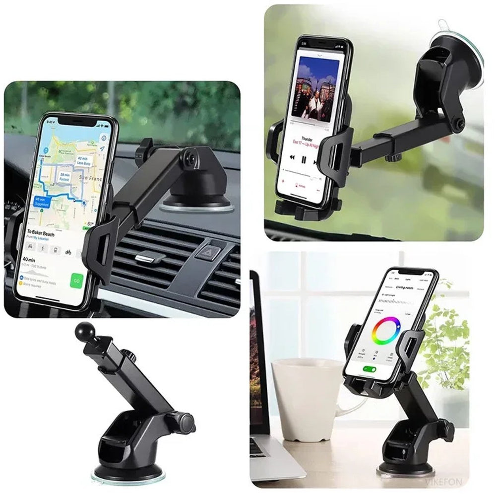 Telefoonhouder auto – Zuignap voor dashboard en raam – Universeel verstelbaar – 360° draaibaar – Zwart-Ilumina Benelux