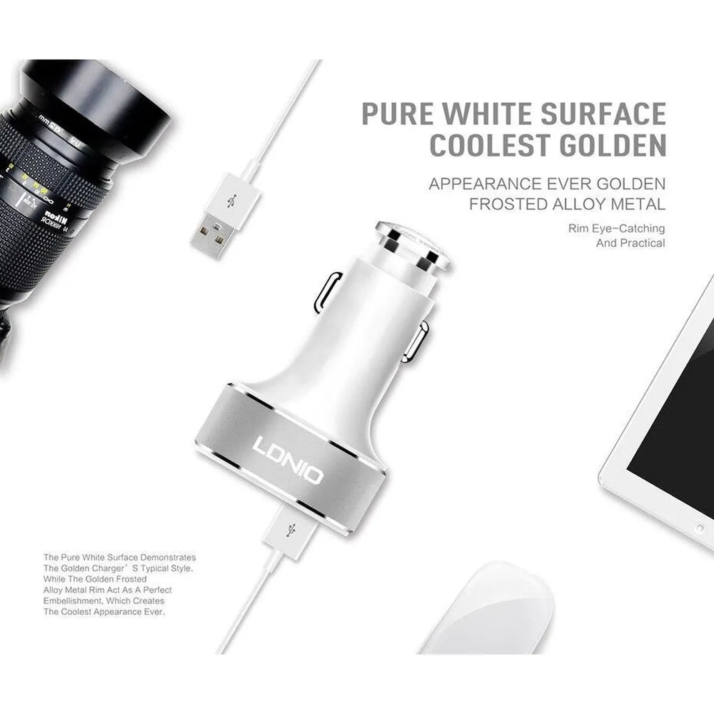 LDNIO C501 3 USB Fast Charge Autolader 5.1A met Lightning Kabel-Ilumina Benelux