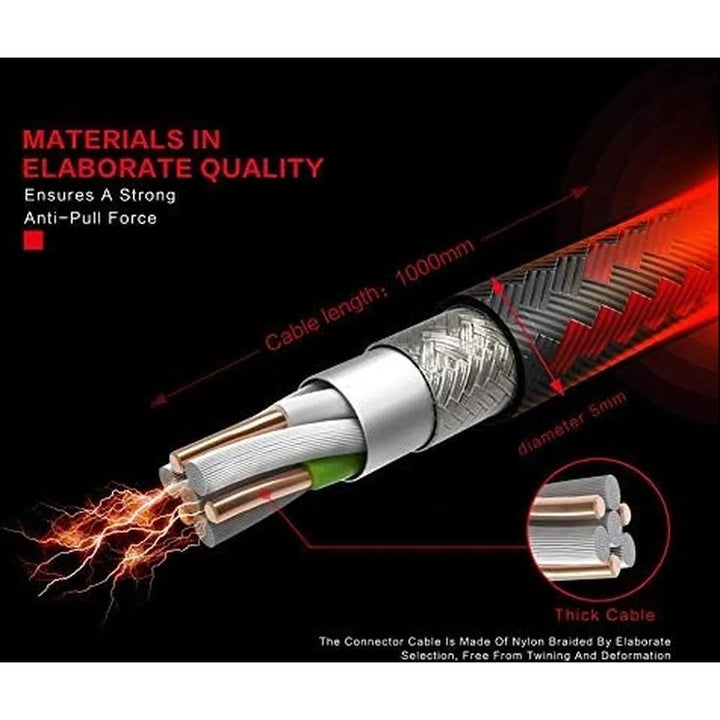 LDNIO LS23 USB-A naar Lightning Kabel – 1 Meter – 2.4A Fast Charging Nylon Kabel – Rood-Ilumina Benelux