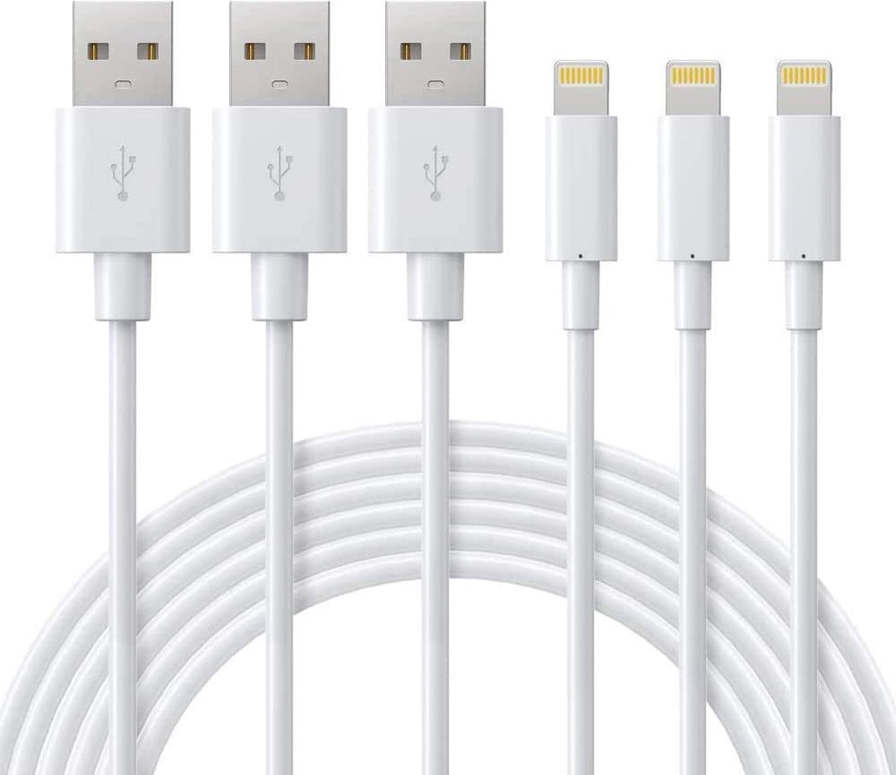 Lightning kabel – Geschikt voor iPhone iPad iPod AirPods – USB-A naar Lightning – 3 Pack 3 Meter – Oplaadkabel – Wit-USB-Kabels-Ilumina Benelux