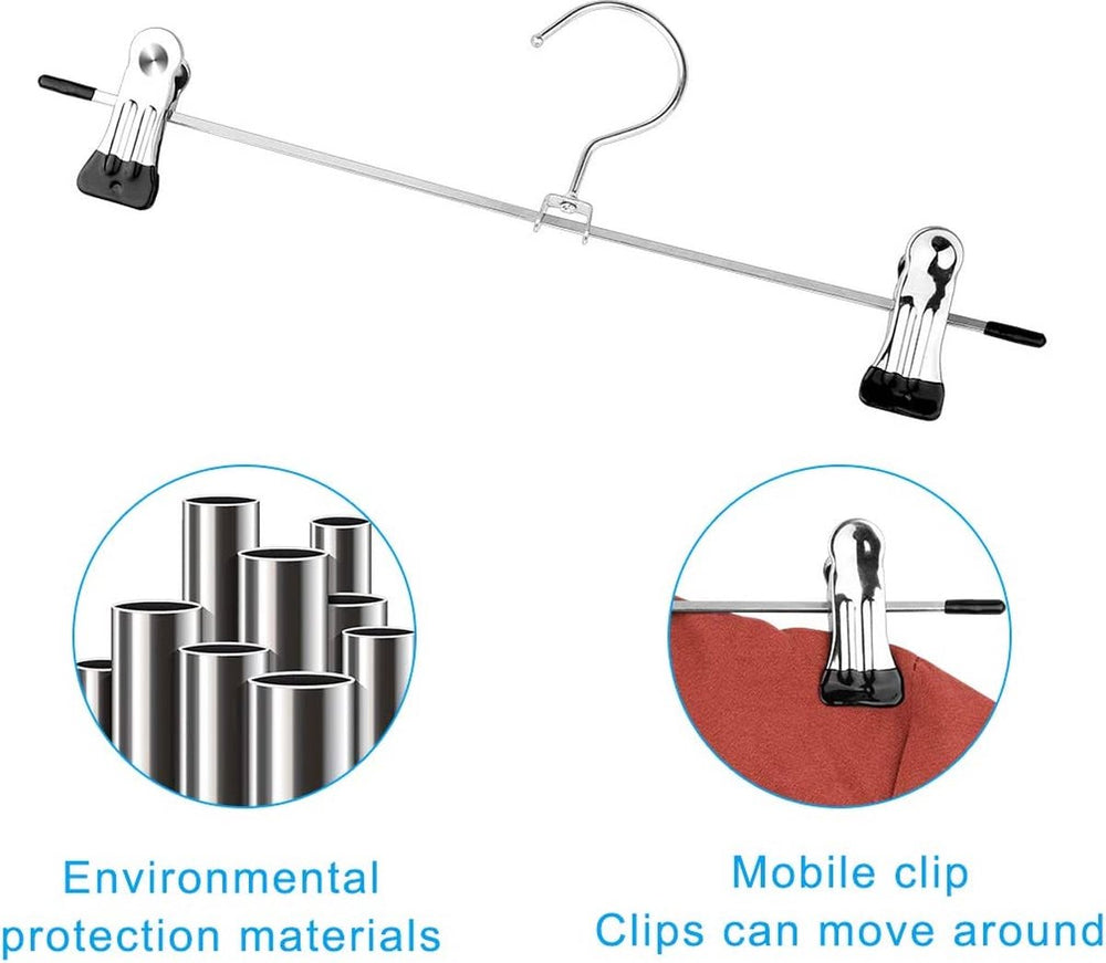 Broekhangers – Verstelbare antislip knijpers – Stevige metalen klemhangers voor broek en rok – 20 stuks – Zilver-Kledinghanger-Ilumina Benelux