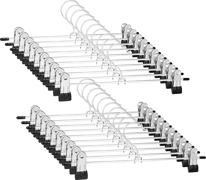 Broekhangers – Verstelbare antislip knijpers – Stevige metalen klemhangers voor broek en rok – 20 stuks – Zilver-Kledinghanger-Ilumina Benelux