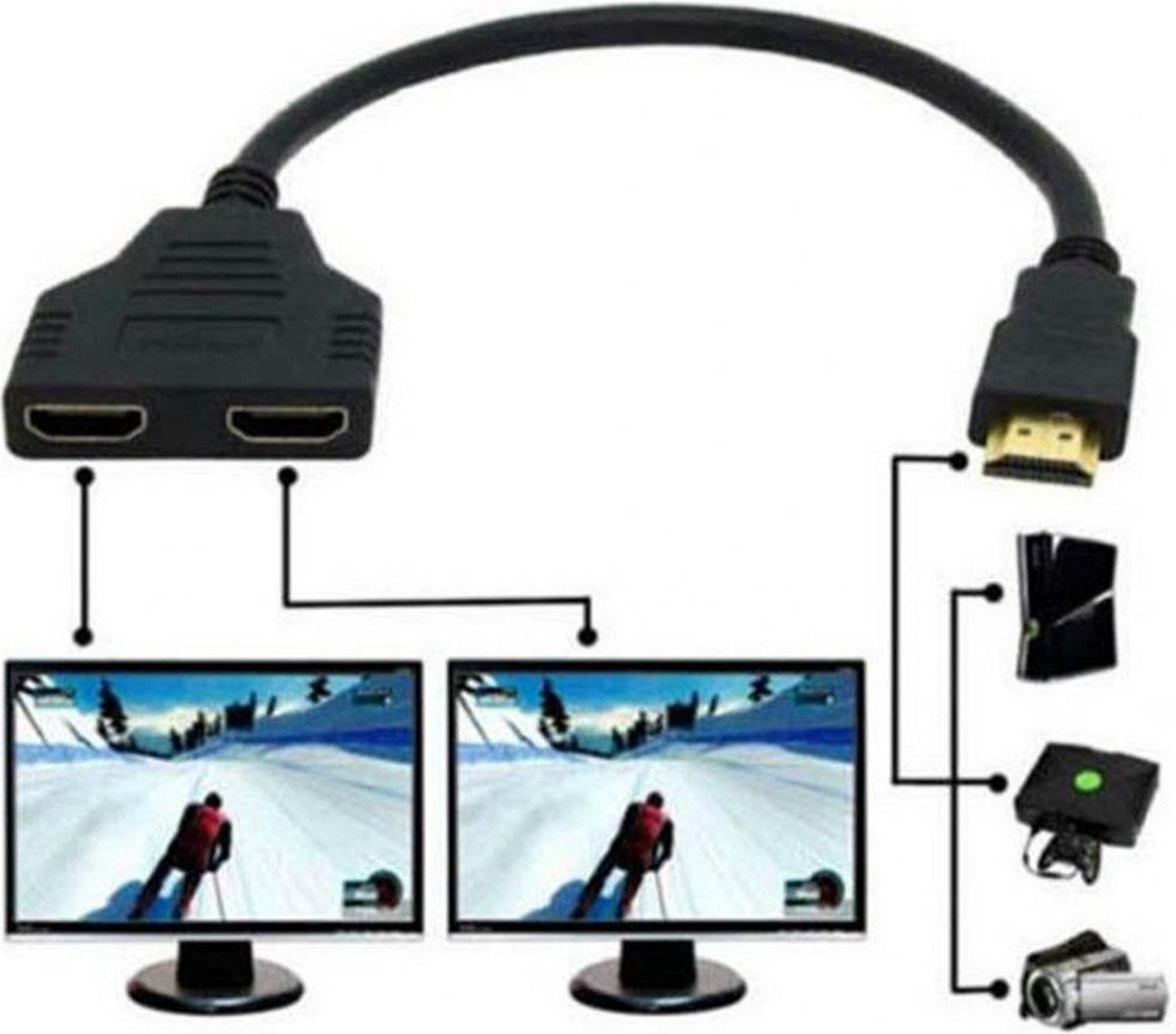 HDMI Splitter Kabel – 1 In 2 Out – HDMI Man naar 2x HDMI Vrouwelijk – 1080P Adapter Converter – Zwart