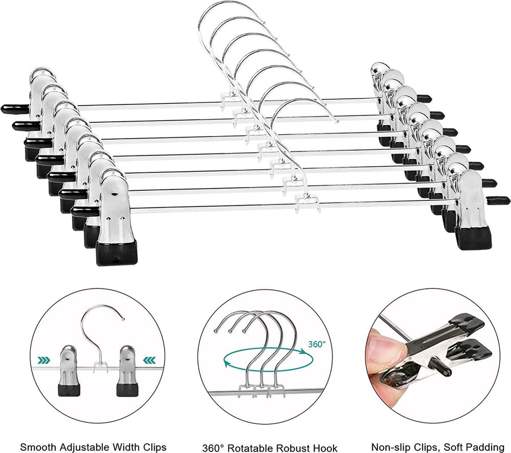Broekhangers – Verstelbare antislip knijpers – Stevige metalen klemhangers voor broek en rok – 20 stuks – Zilver-Kledinghanger-Ilumina Benelux
