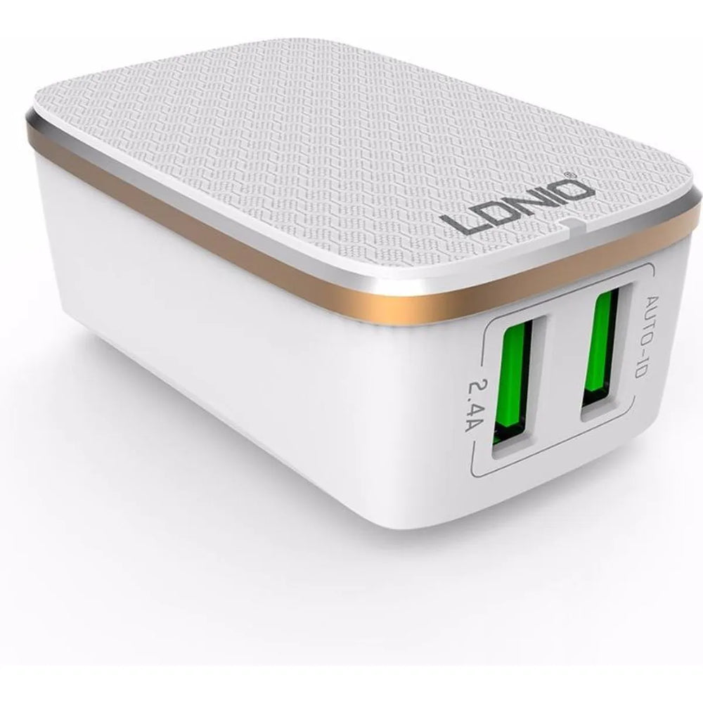 LDNIO A2204 Snellader met USB-A naar USB-C Kabel – Dual USB Oplader – 2.4A Reislader – Wit-Ilumina Benelux