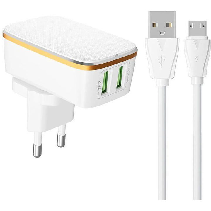 LDNIO A2204 Snellader met USB-A naar USB-C Kabel – Dual USB Oplader – 2.4A Reislader – Wit-Ilumina Benelux