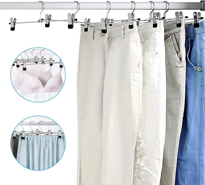 Broekhangers – Verstelbare antislip knijpers – Stevige metalen klemhangers voor broek en rok – 20 stuks – Zilver-Kledinghanger-Ilumina Benelux